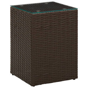 Mesa auxiliar superfície de vidro rattan PE marrom 35x35x52 cm D