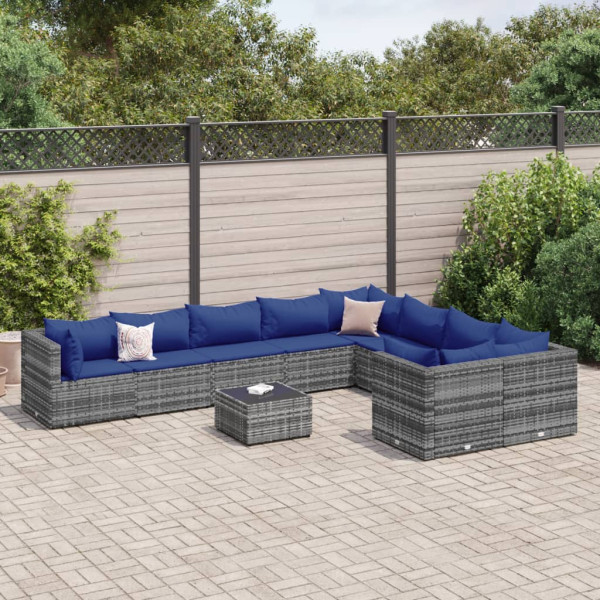 Conjunto de sofás de jardim e almofadas 10 pcs sintético rattan cinza D