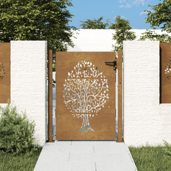 Puerta de jardín acero corten diseño árbol 105x130 cm D