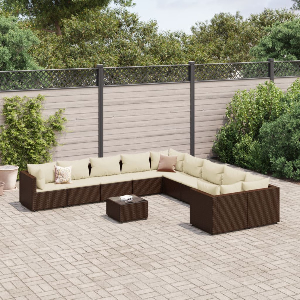 Sofá de jardim conjunto 11 pcs almofadas sintético marrom rattan D