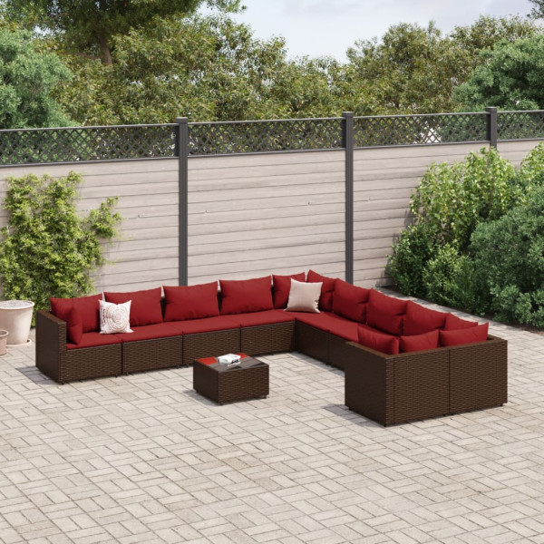 Sofá de jardim conjunto 11 pcs almofadas sintético marrom rattan D