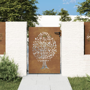 Puerta de jardín acero corten diseño árbol 85x150 cm D