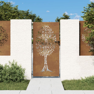 Puerta de jardín acero corten diseño árbol 85x200 cm D