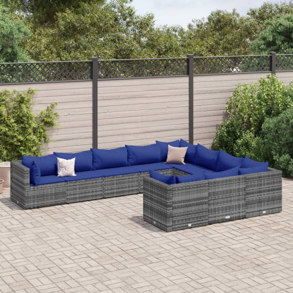 Conjunto de sofás de jardim e almofadas 10 pcs sintético rattan cinza D