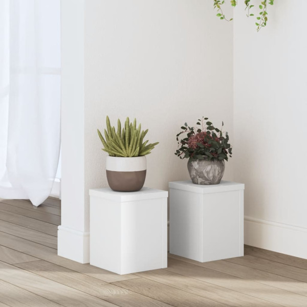 Soportes de plantas 2 uds madera ingeniería blanco 10x10x18 cm D