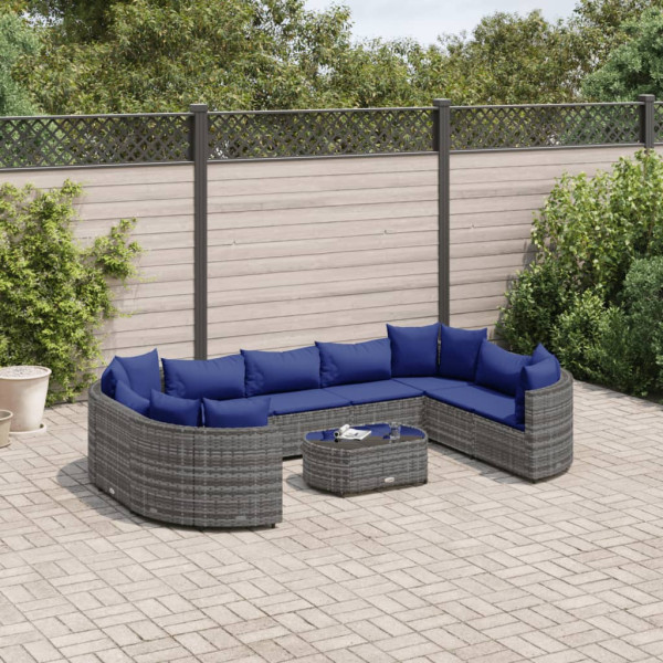 Conjunto de sofás de jardim e almofadas 10 pcs sintético rattan cinza D