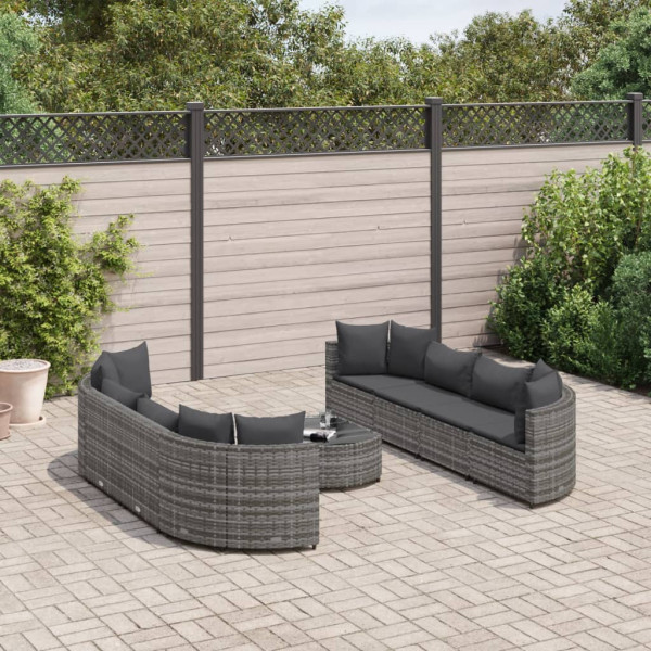 Sofá de jardim conjunto com almofadas 9 pcs sintético cinza rattan D