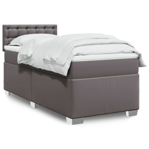 Cama box spring con colchón cuero sintético gris 90x190 cm D