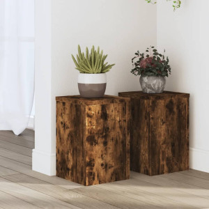 Soportes de plantas 2 uds madera roble ahumado 20x20x30 cm D