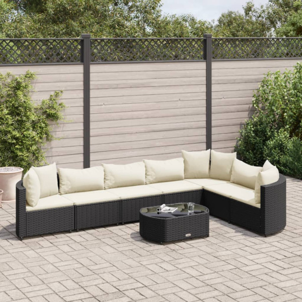 Conjunto de sofás de jardim e almofadas 8 peças de rattan preto sintético D