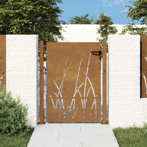 Puerta de jardín acero corten diseño hierba 105x130 cm D