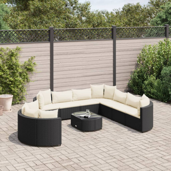 Conjunto de sofás de jardim e almofadas 10 pcs preto sintético rattan D