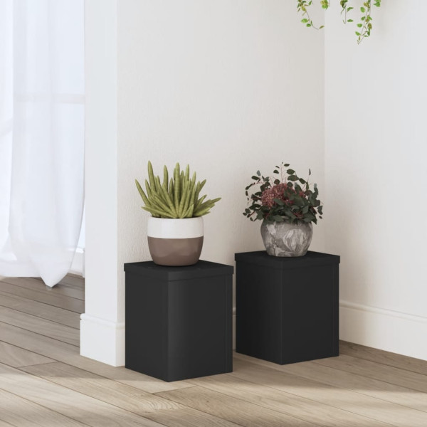 Soportes de plantas 2 uds madera ingeniería negro 15x15x20 cm D