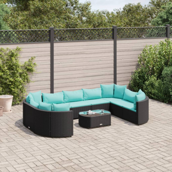 Conjunto de sofás de jardim e almofadas 10 pcs preto sintético rattan D