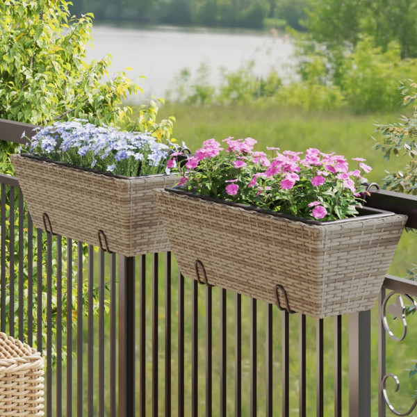 Jardineras con ganchos 2 unidades ratán sintético gris D