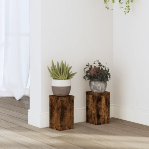 Soportes de plantas 2 uds madera roble ahumado 10x10x18 cm D