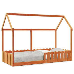 Cama com forma de casa de crianças madeira maciça marrom 90x190 cm D