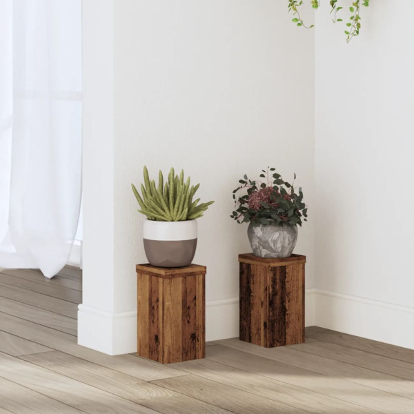 Soportes de plantas 2 uds madera roble envejecido 10x10x18 cm D