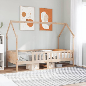 Cama con forma de casa de niños madera maciza de pino 80x200 cm D