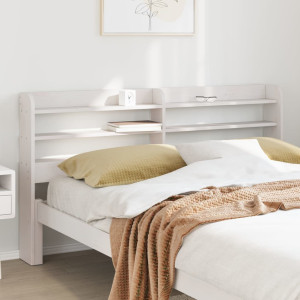 Cabeça de cama com prateleiras de madeira maciça pinheiro branco 140 cm D