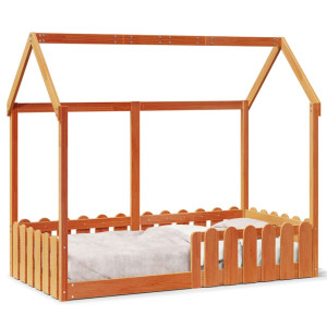 Cama con forma de casa de niños madera maciza marrón 80x160 cm D