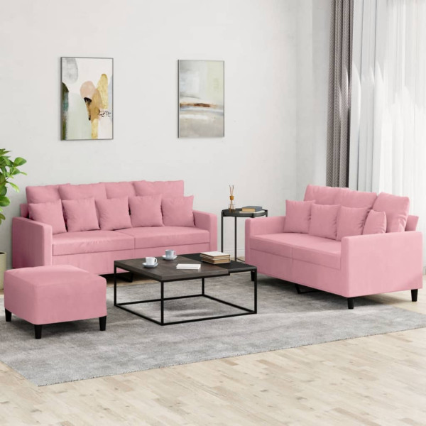 Conjunto de sofás com almofadas 3 peças veludo rosa D