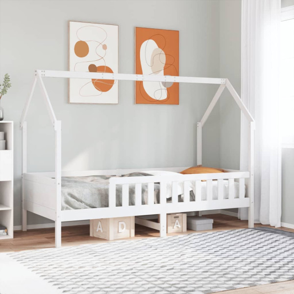 Cama con forma de casa de niños madera maciza blanca 90x190 cm D