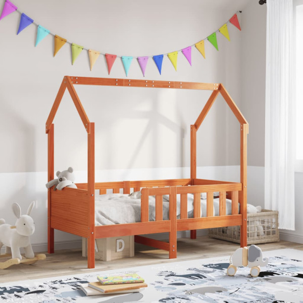 Cama infantil em forma de casa madeira maciça marrom 70x140 cm D