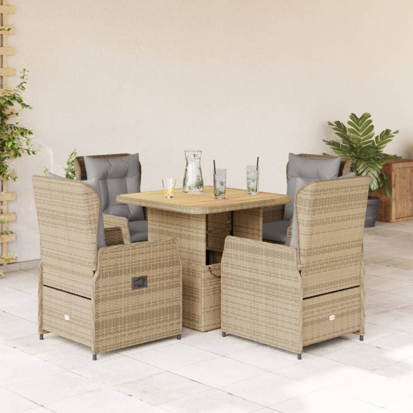 Set Jardim de jantar 5 pessoas com almofadas ratão sintético beige D