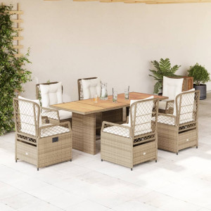 Set comedor de jardín 7 pzas con cojines ratán sintético beige D