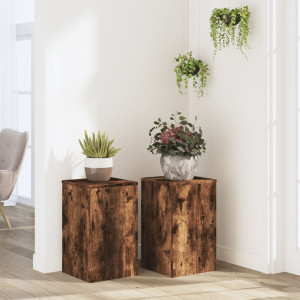 Soportes de plantas 2 uds madera roble ahumado 30x30x50 cm D