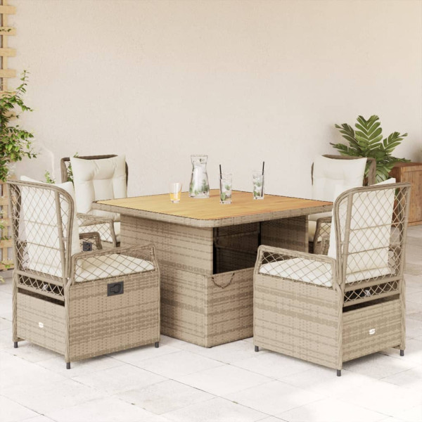 Set comedor de jardín 5 pzas con cojines ratán sintético beige D