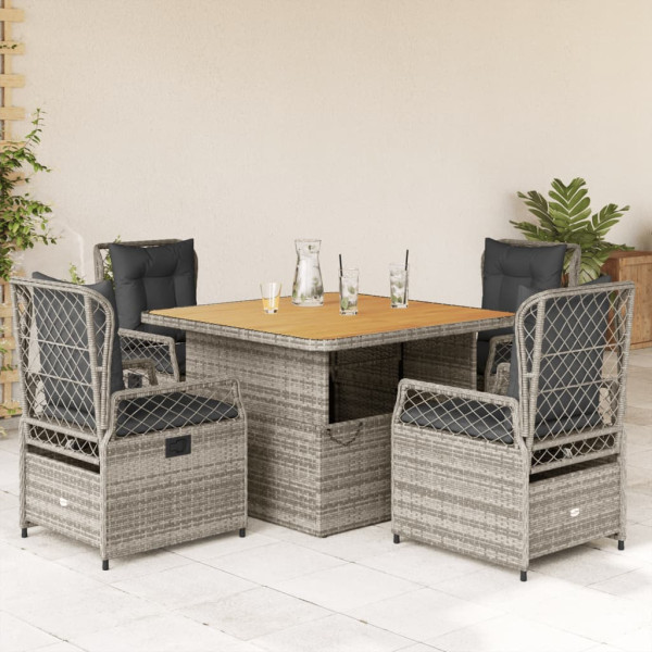 Set comedor de jardín 5 piezas con cojines ratán sintético gris D