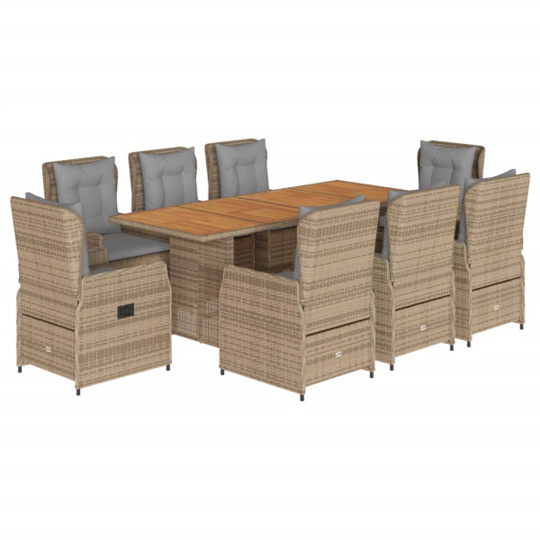 Set Jardim de jantar 9 pts com almofadas ratão sintético beige D