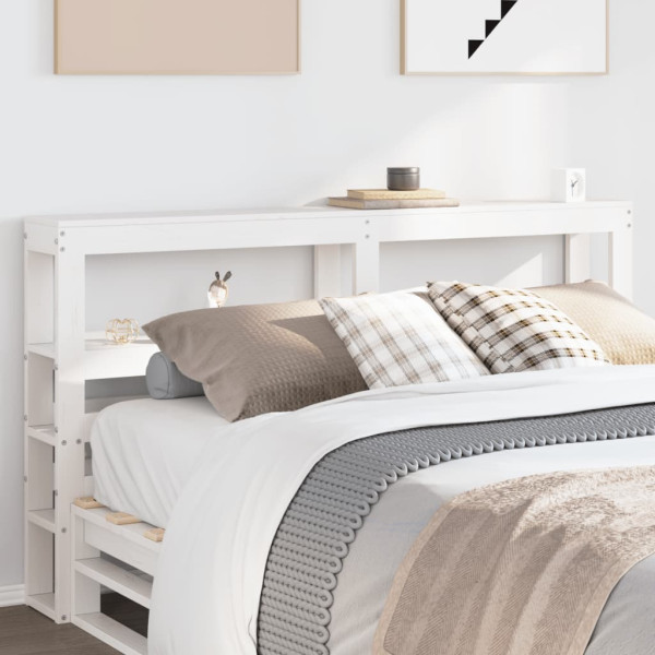 Cabeça de cama com prateleiras de madeira maciça pinheiro branco 160 cm D