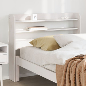 Cabeça de cama com prateleiras de madeira maciça pinheiro branco 90 cm D