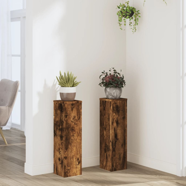 Soportes de plantas 2 uds madera roble ahumado 17x17x60 cm D