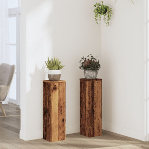 Soportes de plantas 2 uds madera roble envejecido 17x17x60 cm D