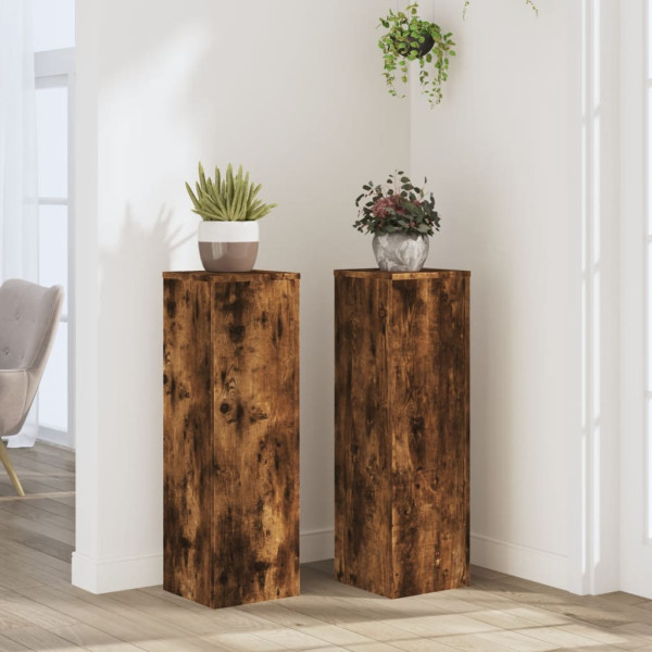 Soportes de plantas 2 uds madera roble ahumado 25x25x80 cm D