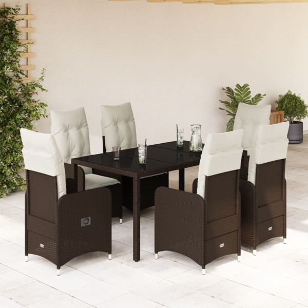 Conjunto de mesa e cadeiras jardim 7 pcs com almofadas ratán PE marrom D