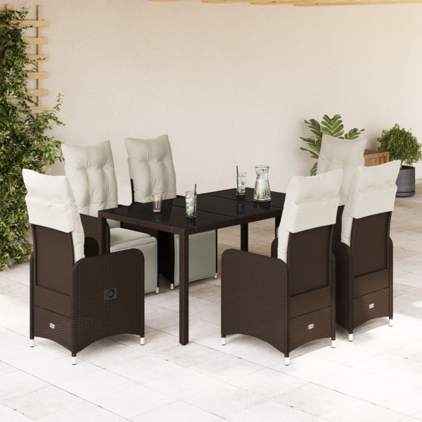 Conjunto de mesa e cadeiras jardim 7 pcs com almofadas ratán PE marrom D