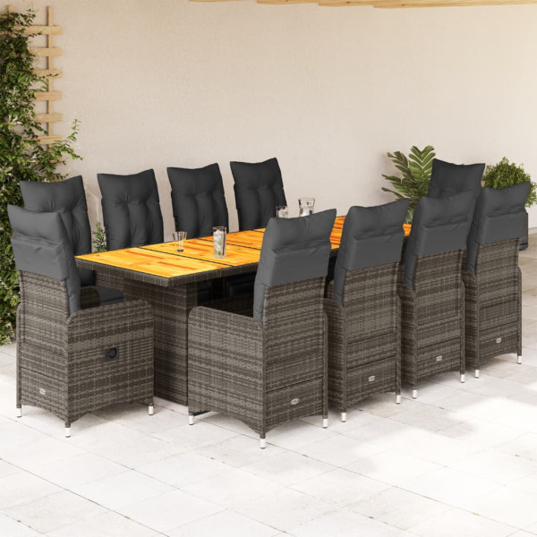 Conjunto de mesa e cadeiras de jardim 11 pcs e almofadas ratán PE cinza D