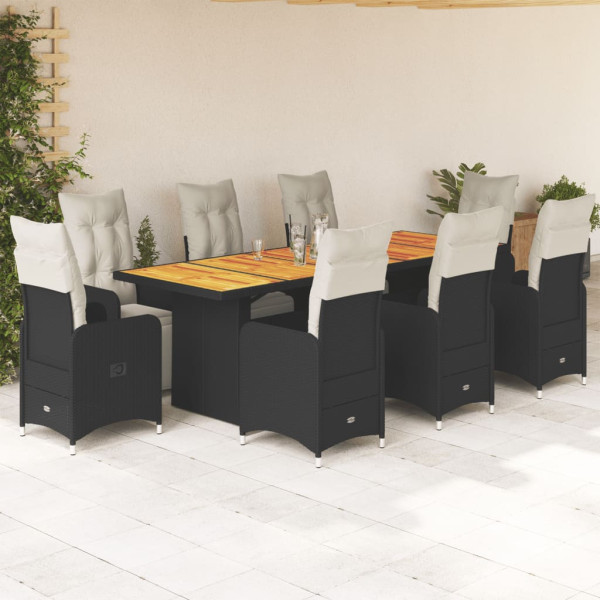 Conjunto de mesa e cadeiras de jardim 9 pcs e almofadas rattan PE preto D