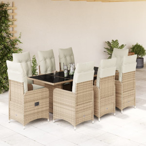 Set de mesa y sillas de jardín 5 pzas y cojines ratán PE beige D