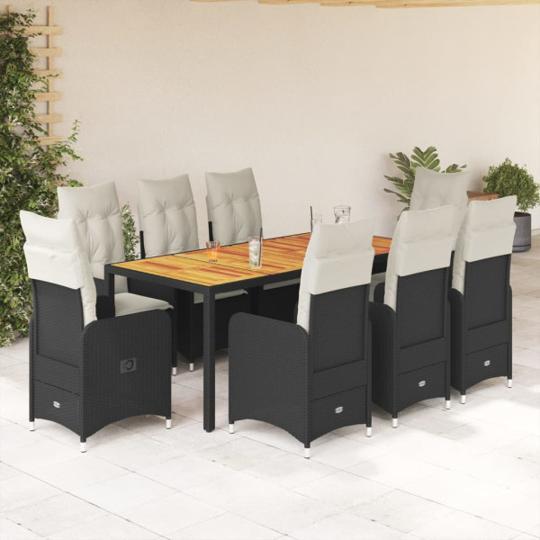 Conjunto de mesa e cadeiras de jardim 9 pcs e almofadas rattan PE preto D