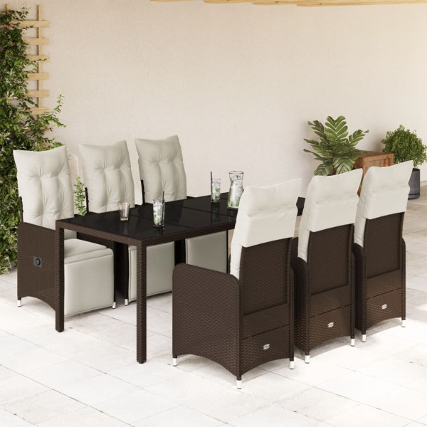 Conjunto de mesa e cadeiras jardim 7 pcs com almofadas ratán PE marrom D