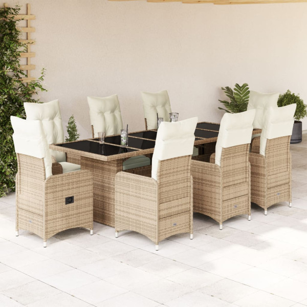 Conjunto de mesa e cadeiras de jardim 5 pcs e almofadas ratán PE bege D