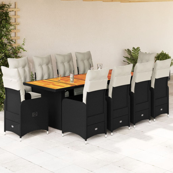 Conjunto de mesa e cadeiras de jardim e almofadas 11 pcs rattan PE preto D