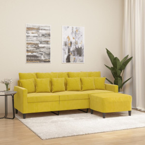 Sofá de 3 lugares com banco de veludo amarelo 180 cm D