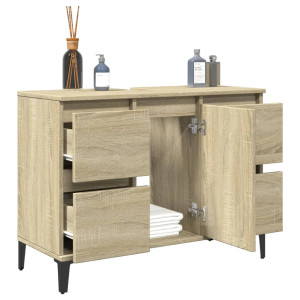 Armario de lavabo madera contrachapada roble Sonoma 80x33x60 cm D